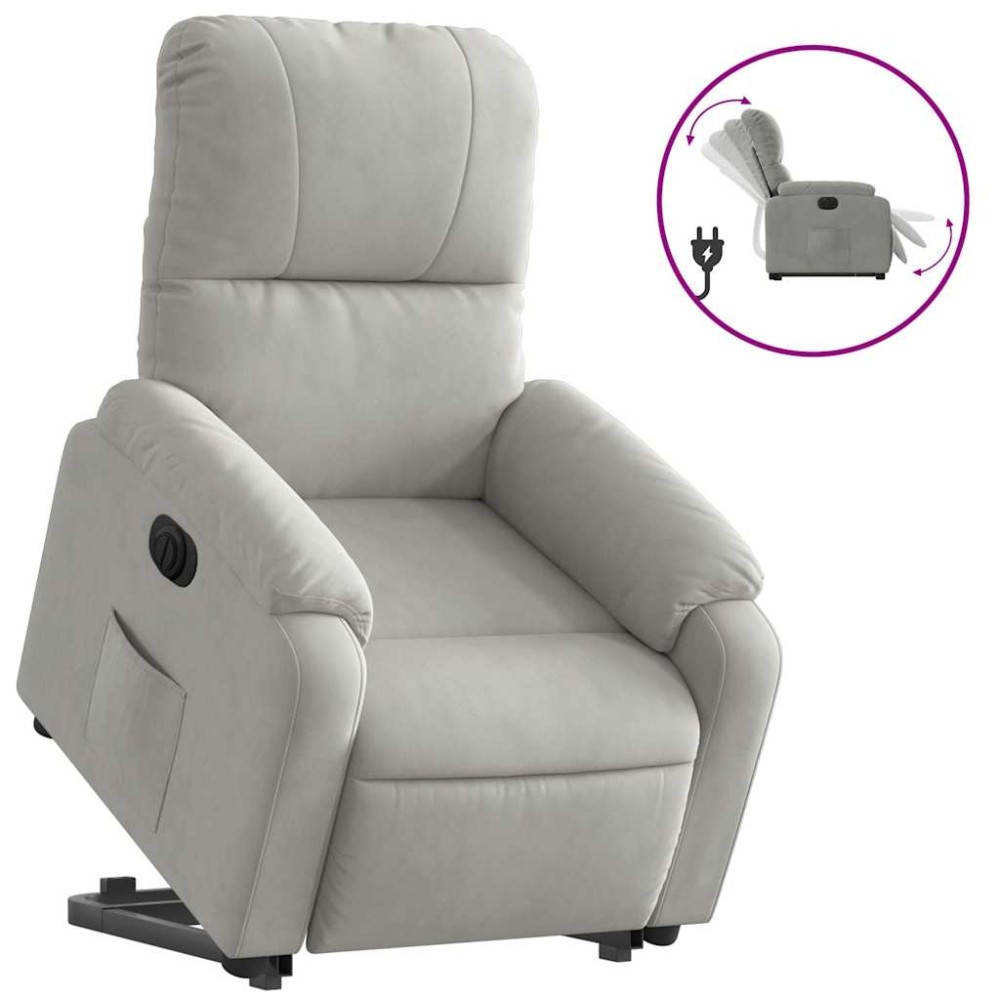 vidaXL Fotoliu rabatabil electric cu ridicare, gri deschis, microfibră