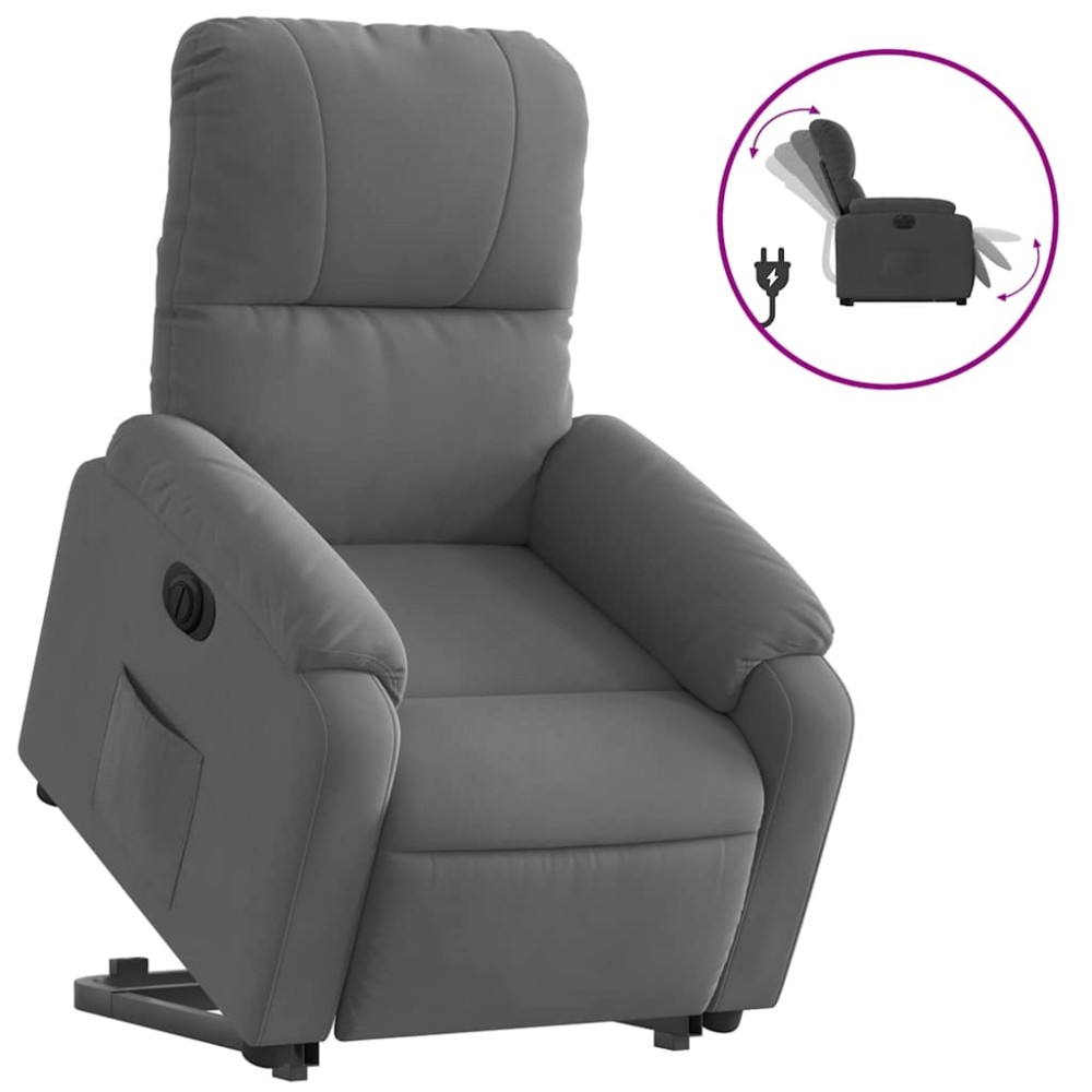 vidaXL Fotoliu rabatabil electric cu ridicare, gri închis, microfibră