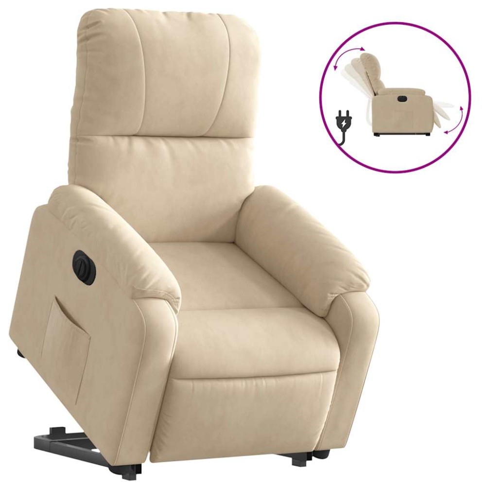 vidaXL Fotoliu rabatabil electric cu ridicare, crem, microfibră