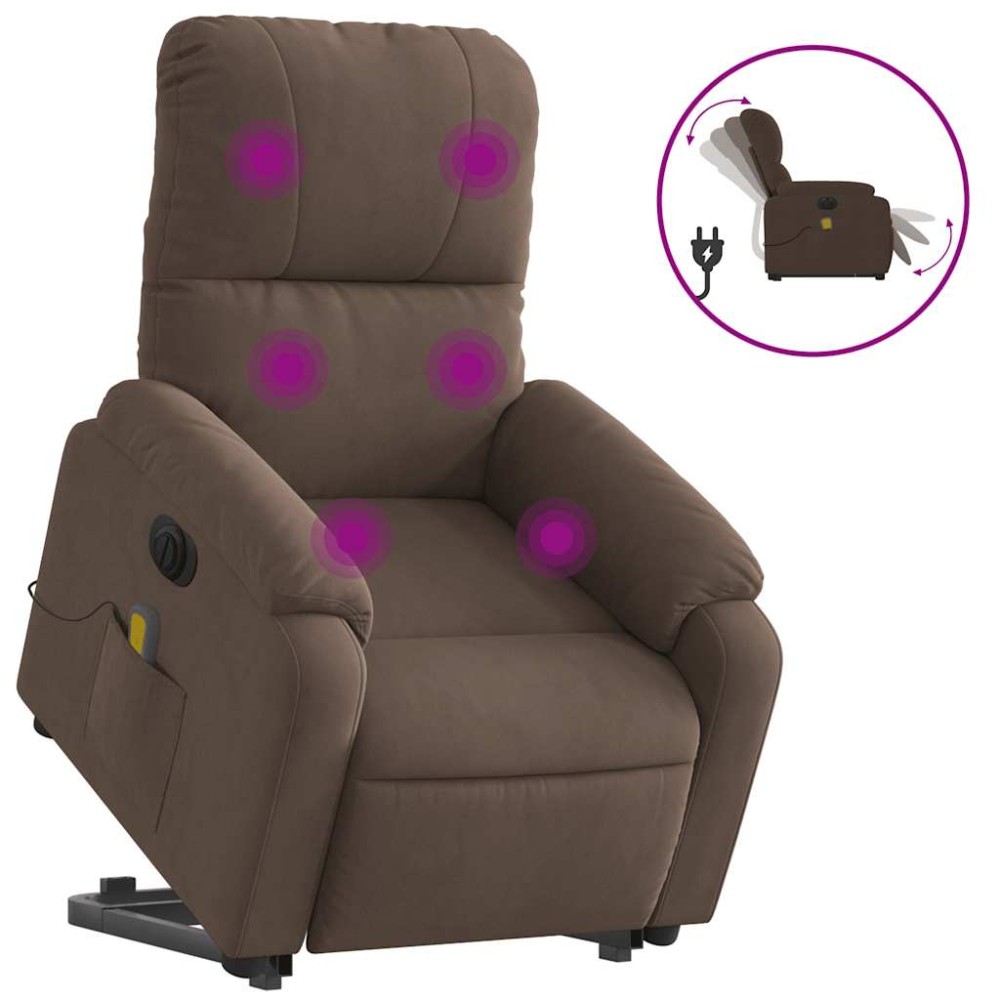vidaXL Fotoliu de masaj rabatabil electric cu ridicare maro microfibră
