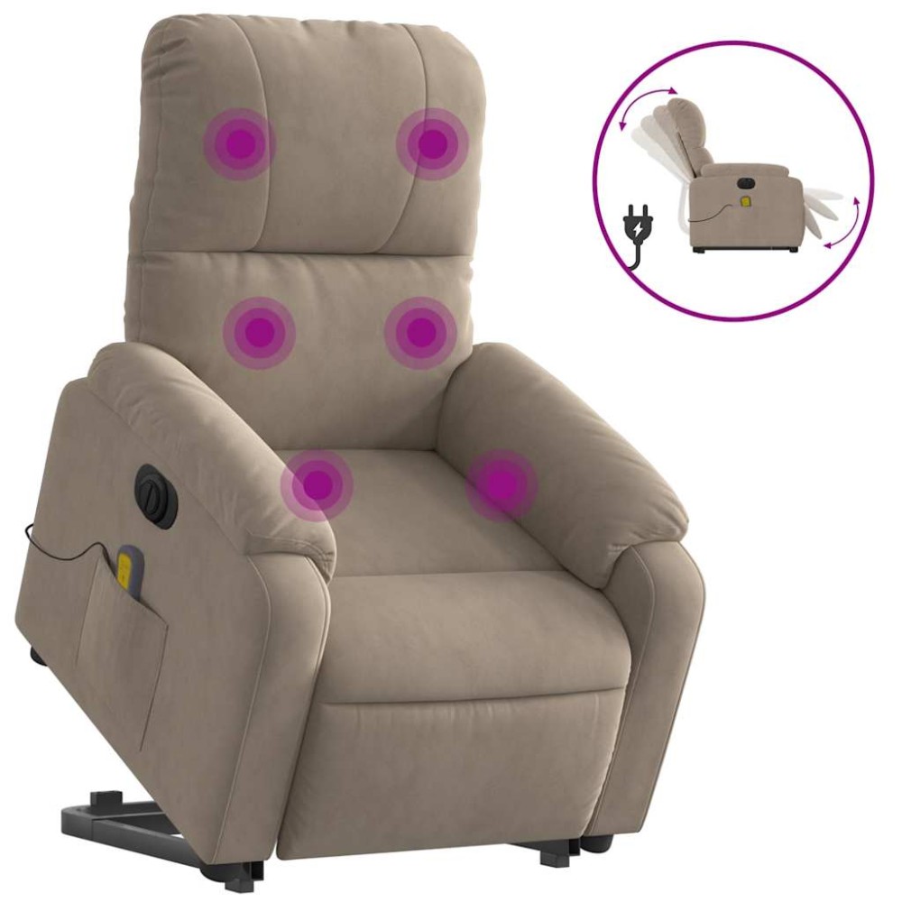 vidaXL Fotoliu masaj rabatabil electric cu ridicare, taupe, microfibră