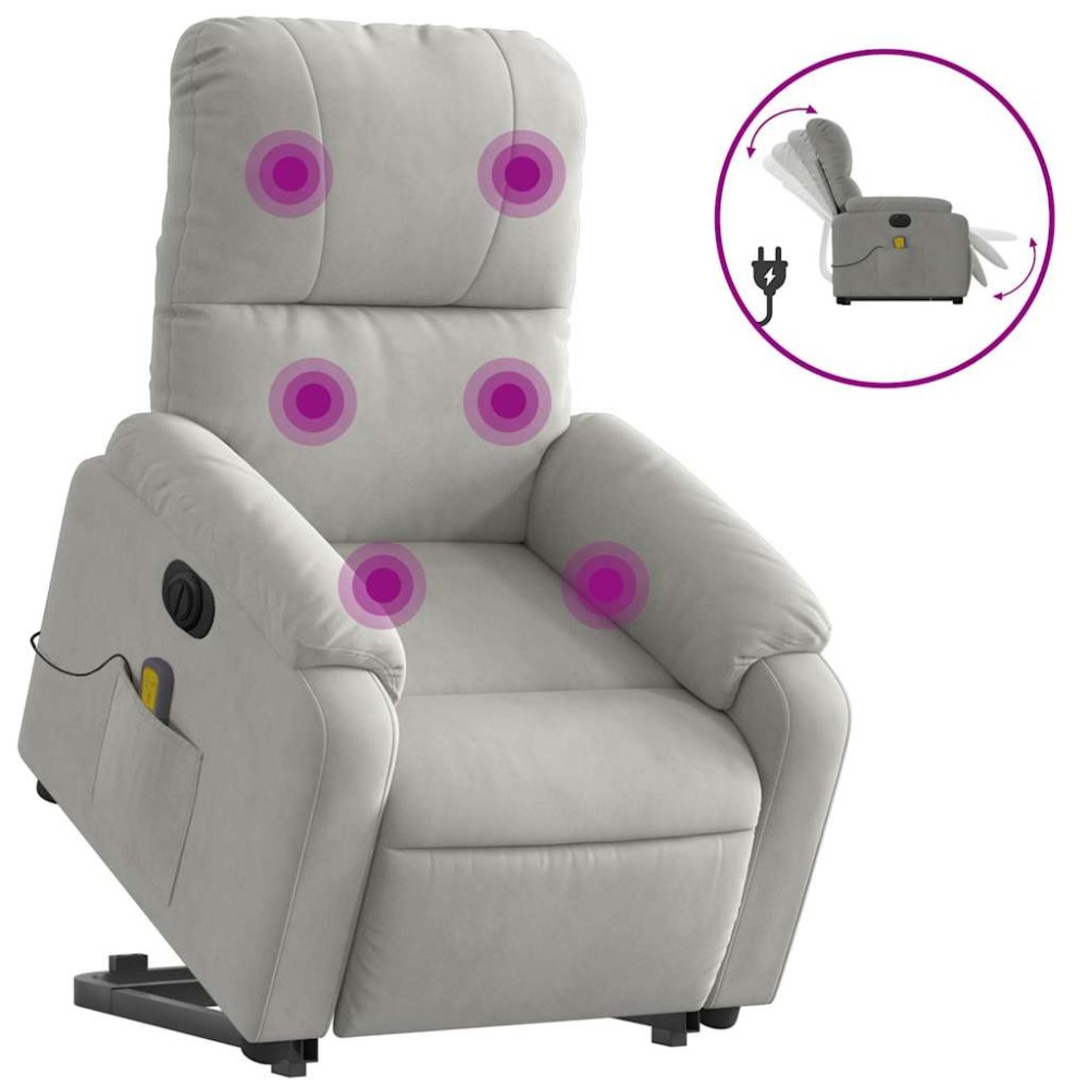 vidaXL Fotoliu de masaj rabatabil electric cu ridicare gri, microfibră