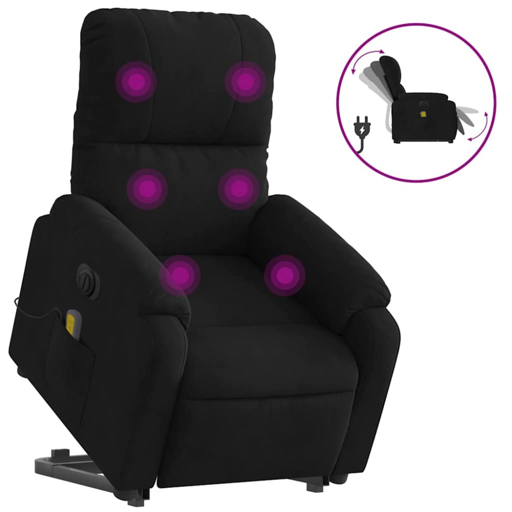 vidaXL Fotoliu masaj rabatabil electric cu ridicare, negru, microfibră