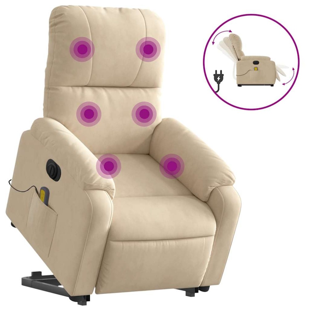 vidaXL Fotoliu de masaj rabatabil electric cu ridicare crem microfibră