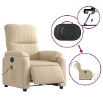 vidaXL Fotoliu de masaj rabatabil electric cu ridicare crem microfibră vidaXL Fotoliu de masaj rabatabil electric cu ridicare crem microfibră