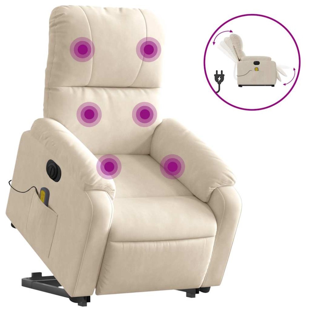vidaXL Fotoliu masaj rabatabil electric cu ridicare, bej, microfibră