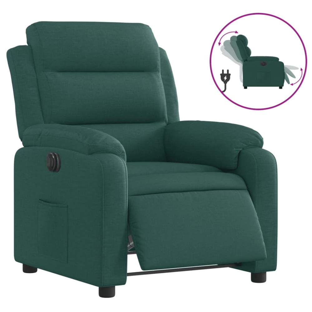 vidaXL Fotoliu rabatabil electric, verde închis, material textil