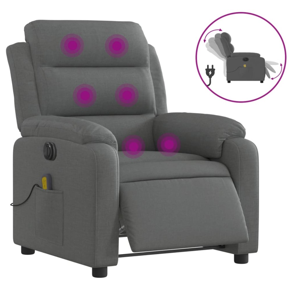 vidaXL Fotoliu electric de masaj rabatabil, gri închis, textil