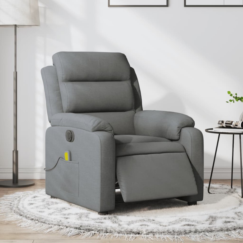 vidaXL Fotoliu electric de masaj rabatabil, gri închis, textil