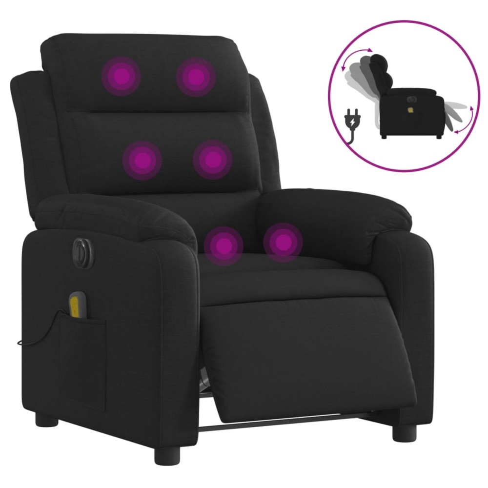 vidaXL Fotoliu electric de masaj rabatabil, negru, textil