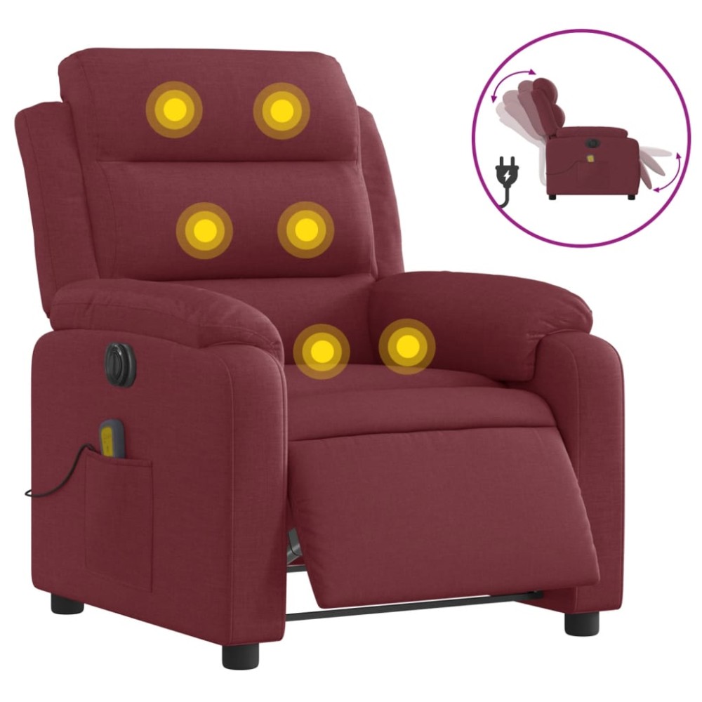 vidaXL Fotoliu electric de masaj rabatabil, roșu vin, textil