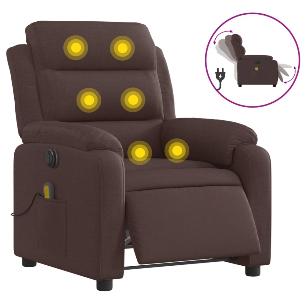 vidaXL Fotoliu electric de masaj rabatabil, maro închis, textil