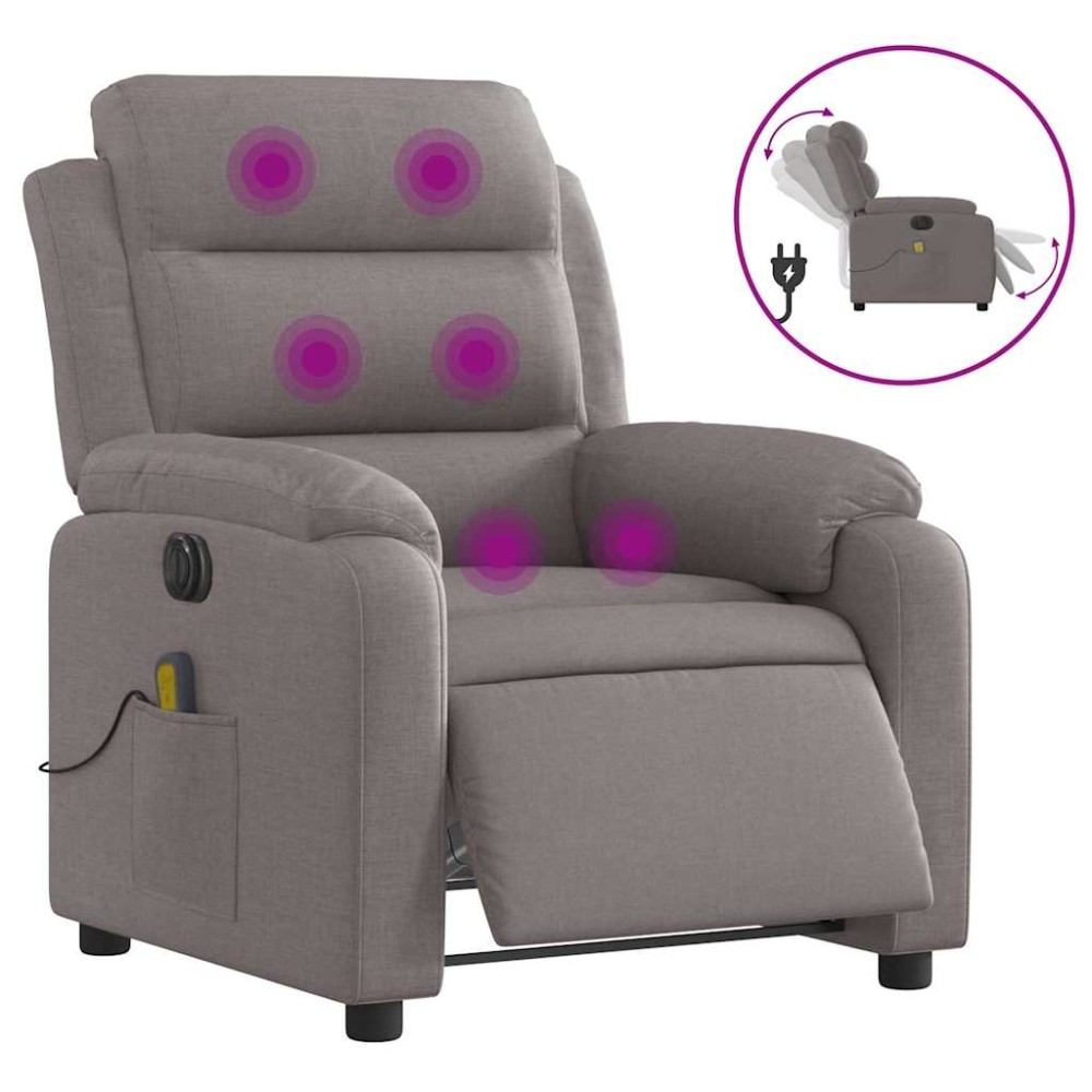 vidaXL Fotoliu electric de masaj rabatabil, gri taupe, textil
