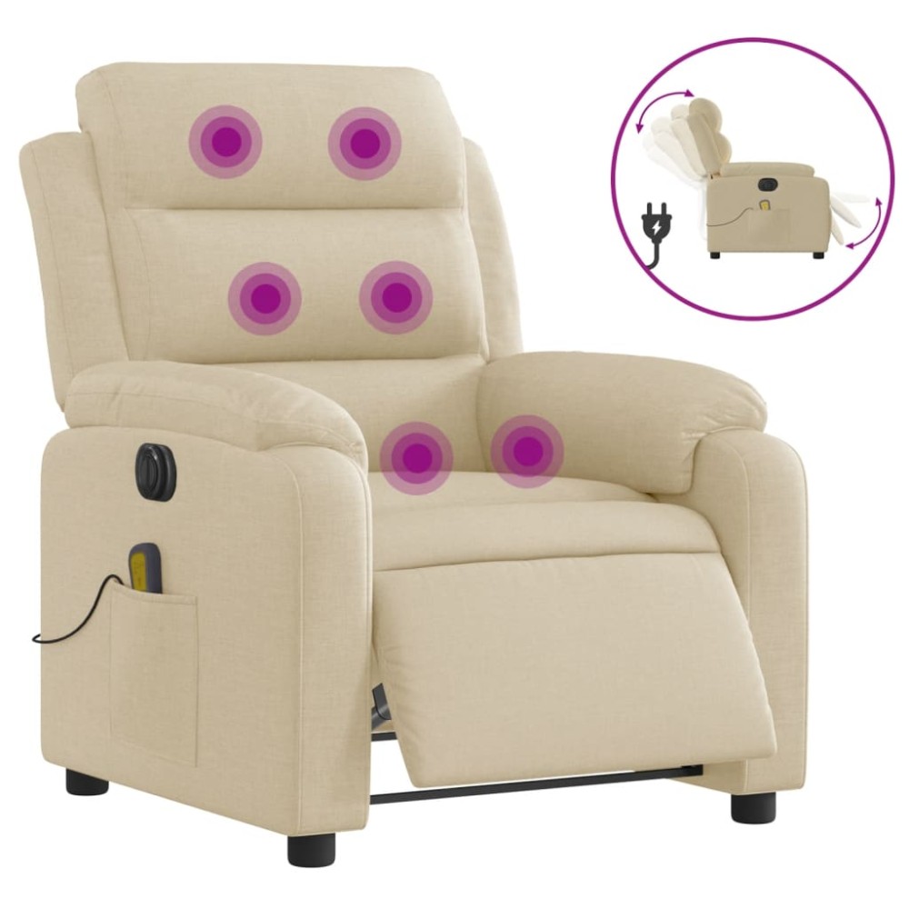 vidaXL Fotoliu electric de masaj rabatabil, crem, textil