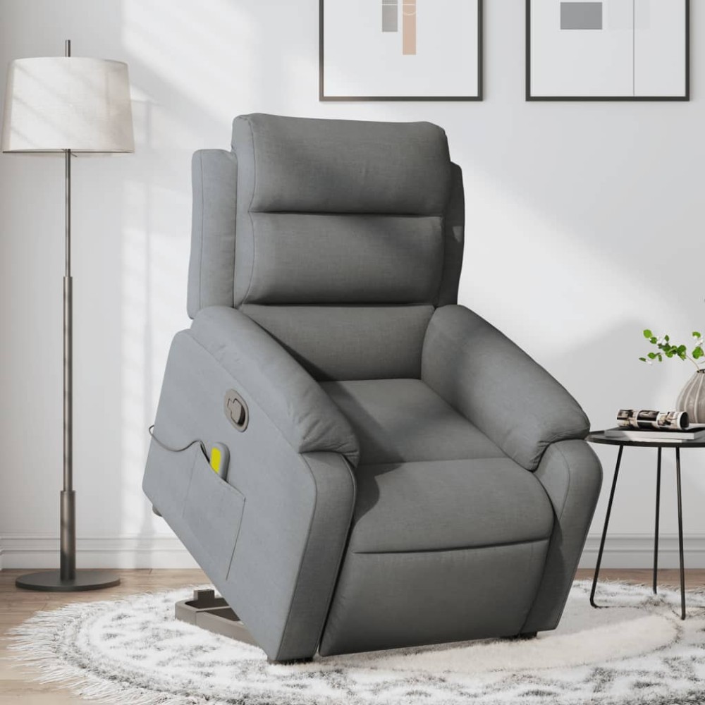 vidaXL Fotoliu de masaj rabatabil cu ridicare, gri închis, textil