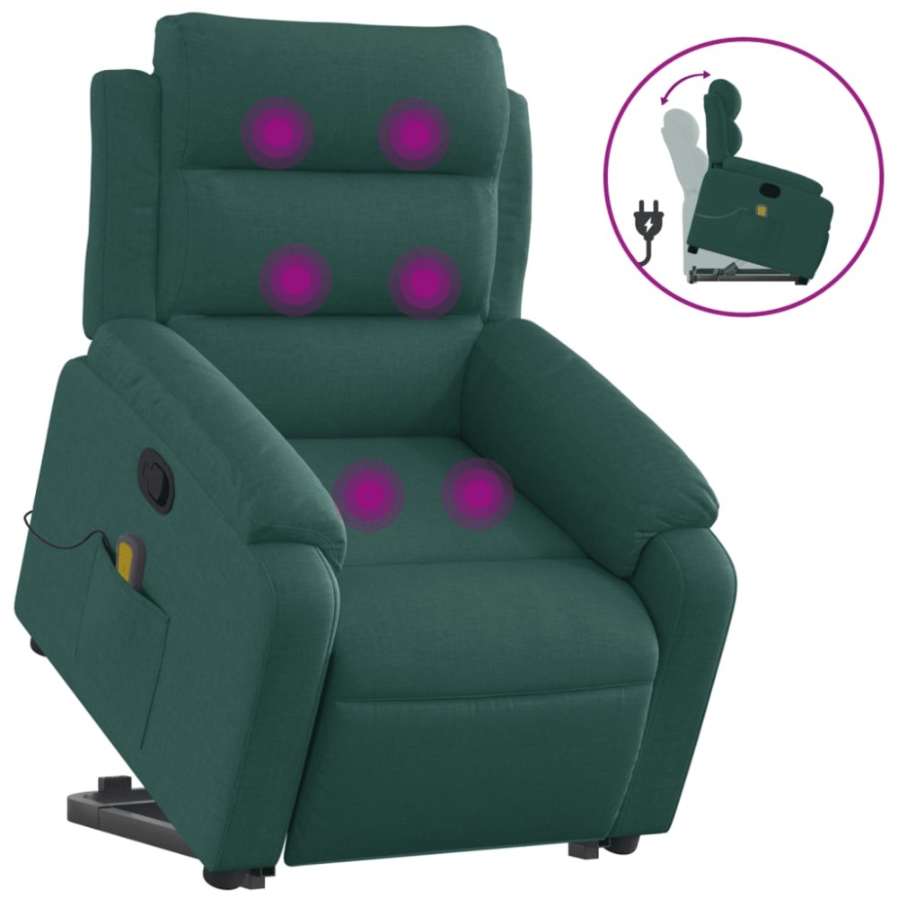 vidaXL Fotoliu rabatabil de masaj, cu ridicare, verde închis, textil