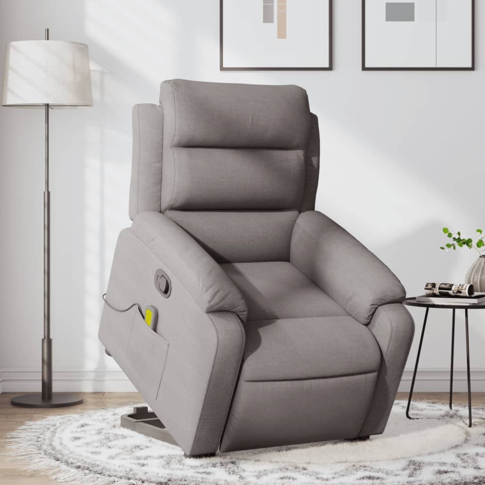 vidaXL Fotoliu rabatabil de masaj cu ridicare, gri taupe, textil