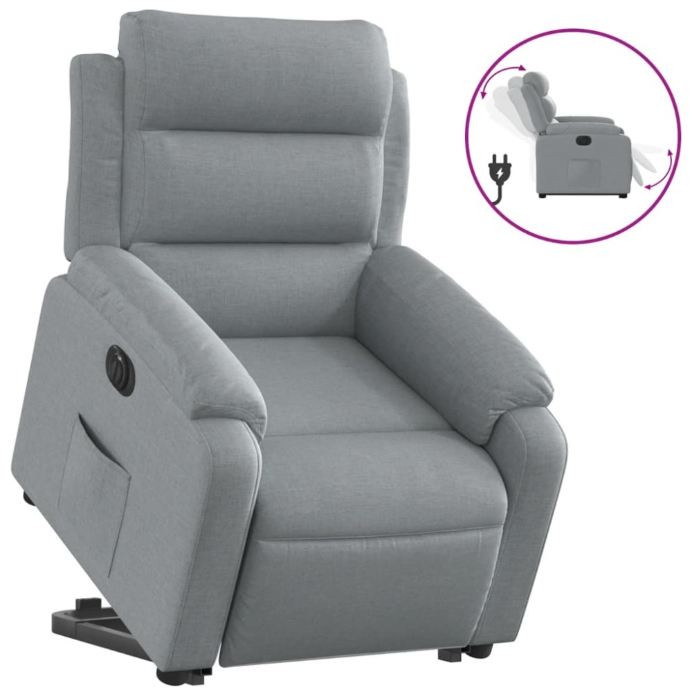 vidaXL Fotoliu electric rabatabil cu ridicare, gri deschis, textil