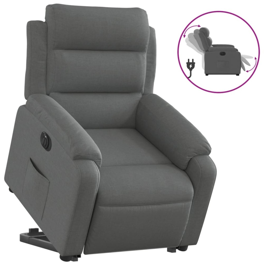 vidaXL Fotoliu electric rabatabil cu ridicare, gri închis, textil