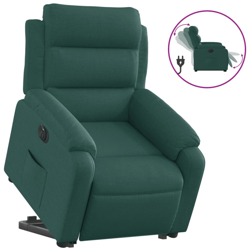 vidaXL Fotoliu electric rabatabil cu ridicare, verde închis, textil