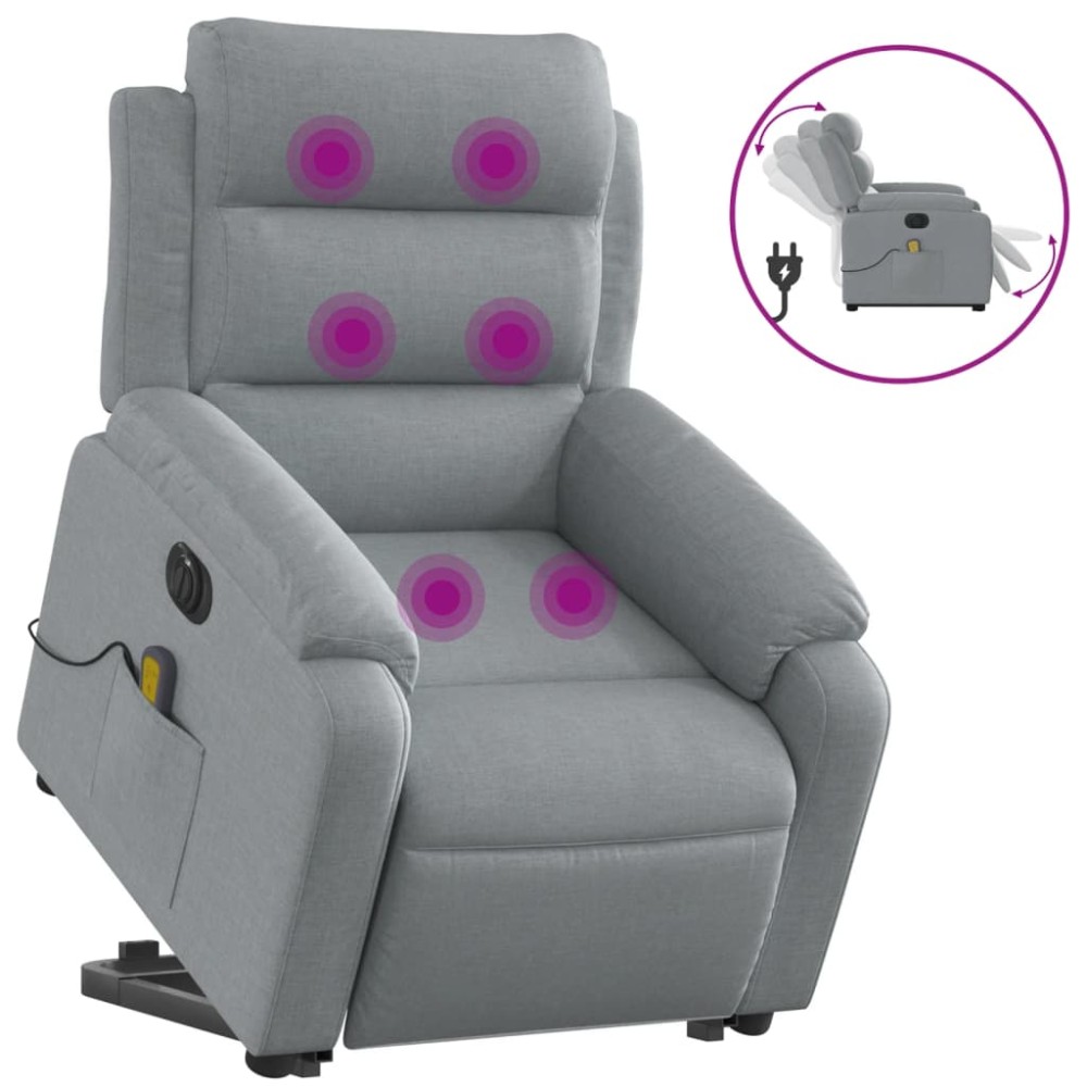 vidaXL Fotoliu electric masaj rabatabil cu ridicare, gri închis textil