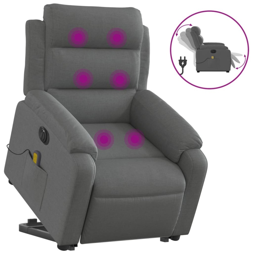 vidaXL Fotoliu electric masaj rabatabil cu ridicare, gri închis textil
