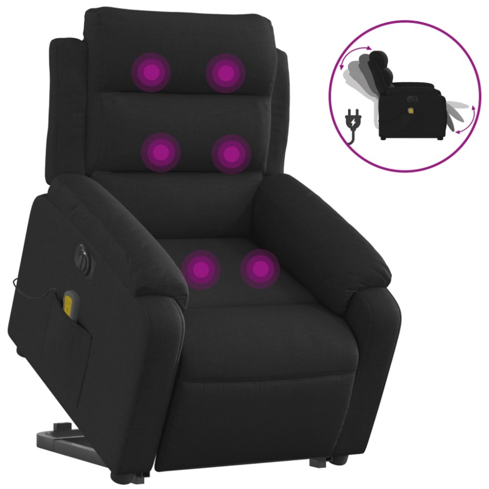 vidaXL Fotoliu electric de masaj rabatabil cu ridicare, negru, textil