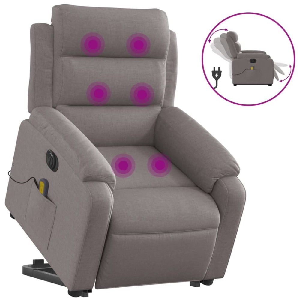 vidaXL Fotoliu electric masaj rabatabil cu ridicare, gri taupe, textil