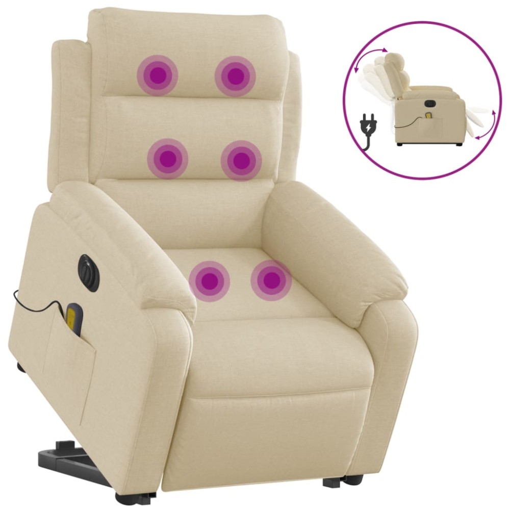 vidaXL Fotoliu electric de masaj rabatabil cu ridicare, crem, textil