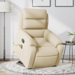 vidaXL Fotoliu electric de masaj rabatabil cu ridicare, crem, textil vidaXL Fotoliu electric de masaj rabatabil cu ridicare, crem, textil