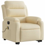 vidaXL Fotoliu electric de masaj rabatabil cu ridicare, crem, textil vidaXL Fotoliu electric de masaj rabatabil cu ridicare, crem, textil