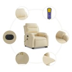 vidaXL Fotoliu electric de masaj rabatabil cu ridicare, crem, textil vidaXL Fotoliu electric de masaj rabatabil cu ridicare, crem, textil