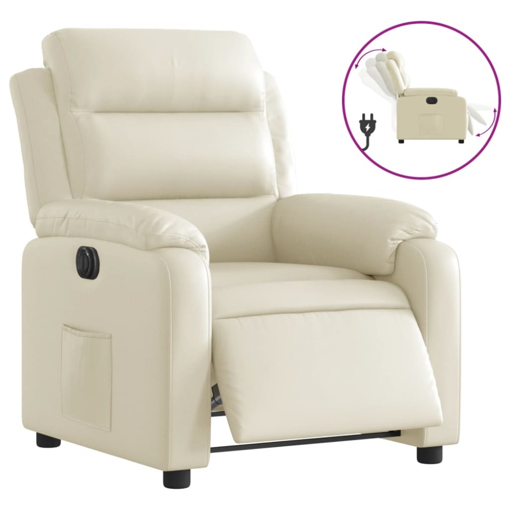 vidaXL Fotoliu rabatabil electric, crem, piele ecologică