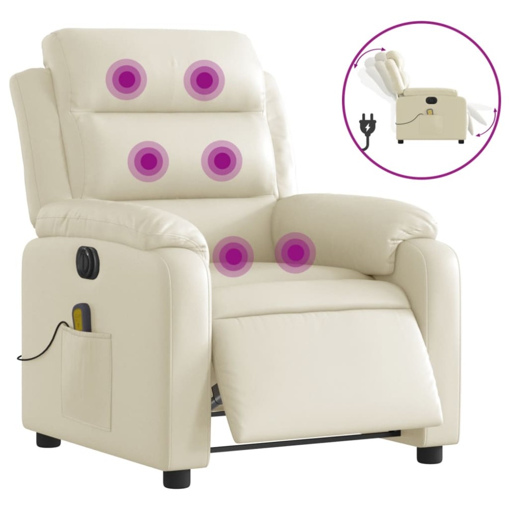 vidaXL Fotoliu electric de masaj rabatabil, crem, piele ecologică