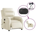 vidaXL Fotoliu electric de masaj rabatabil, crem, piele ecologică