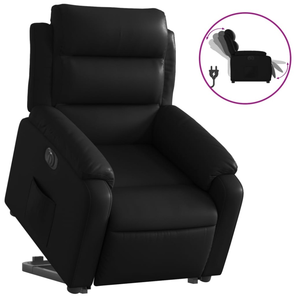 vidaXL Fotoliu rabatabil electric cu ridicare, negru, piele ecologică
