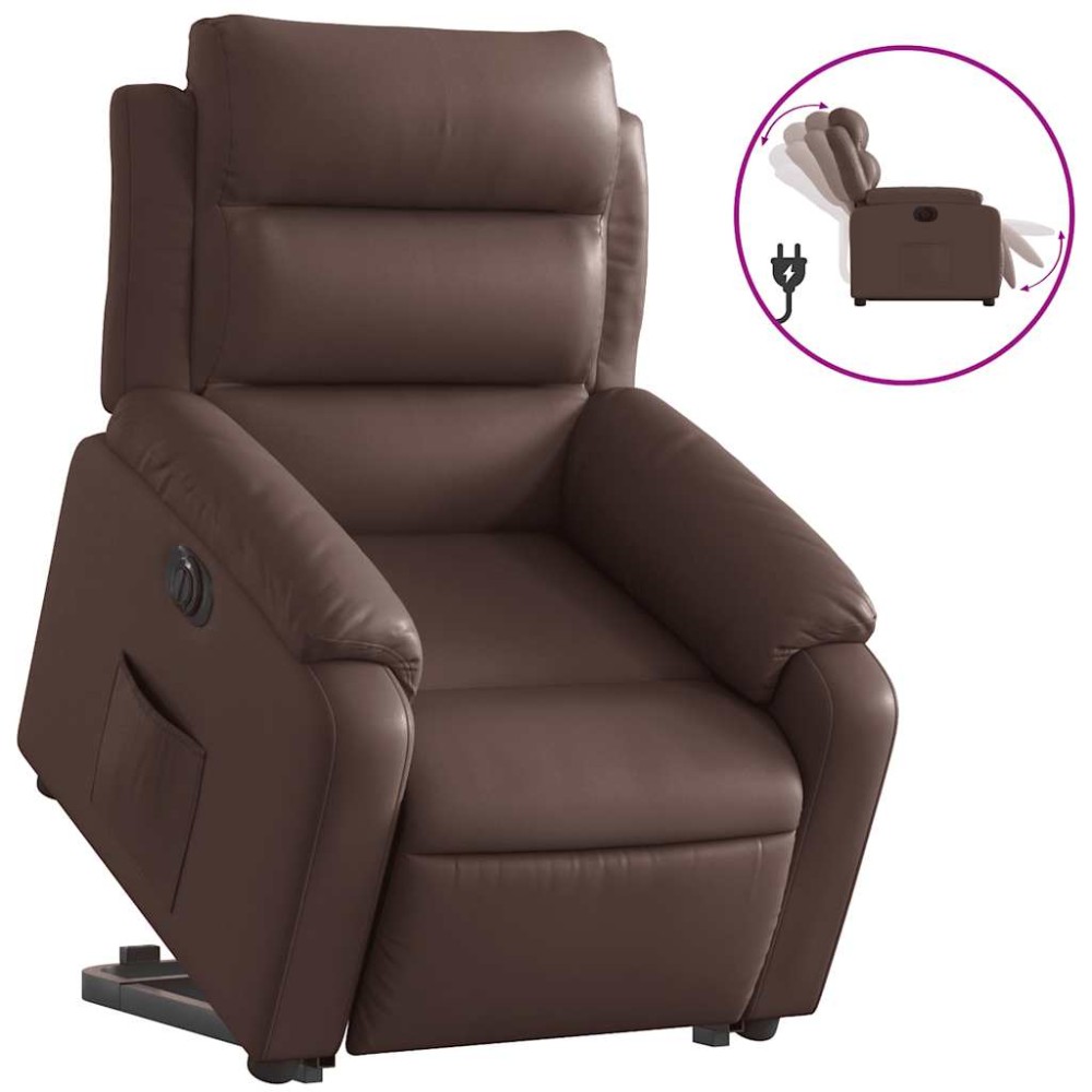 vidaXL Fotoliu rabatabil electric cu ridicare, maro, piele ecologică