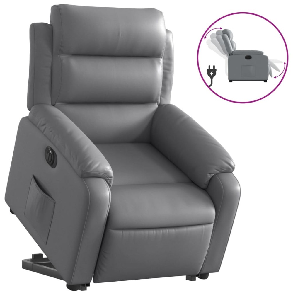 vidaXL Fotoliu rabatabil electric cu ridicare, gri, piele ecologică