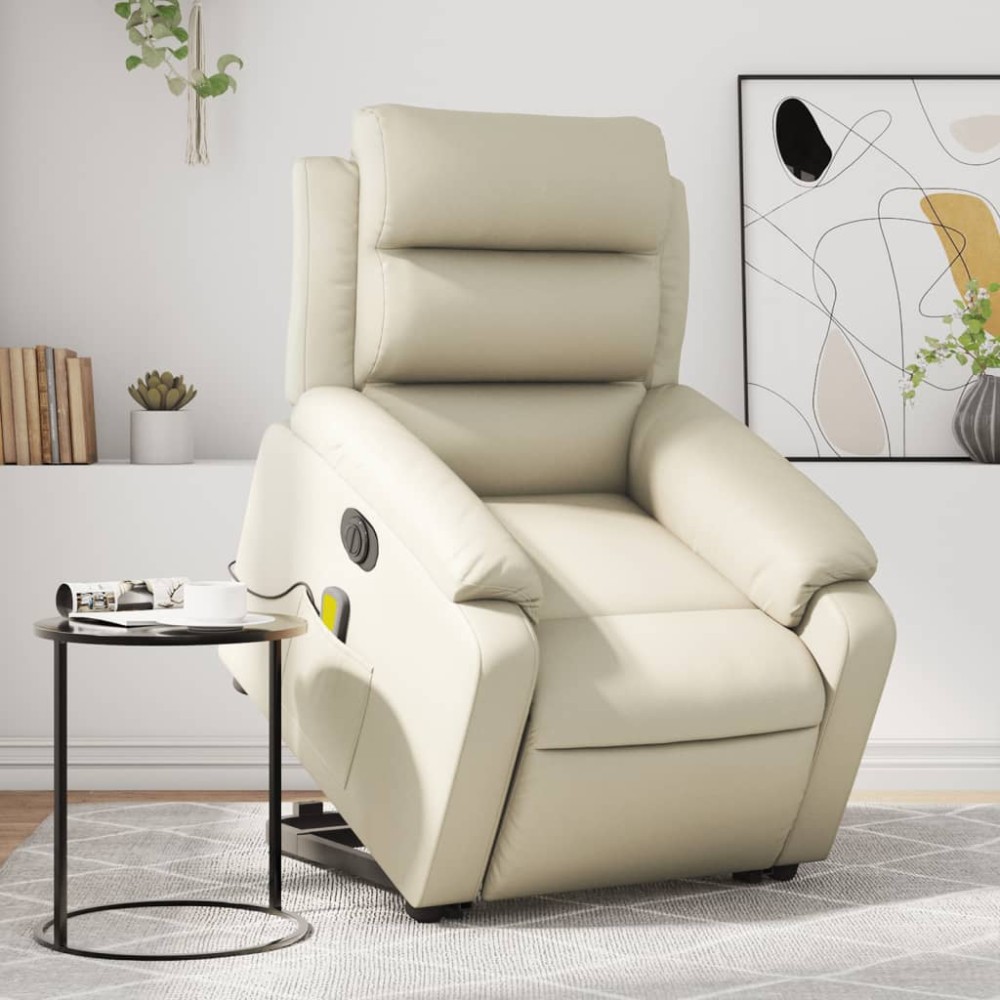 vidaXL Fotoliu electric masaj rabatabil cu ridicare, crem