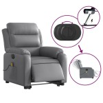 vidaXL Fotoliu masaj rabatabil electric cu ridicare, gri, piele eco