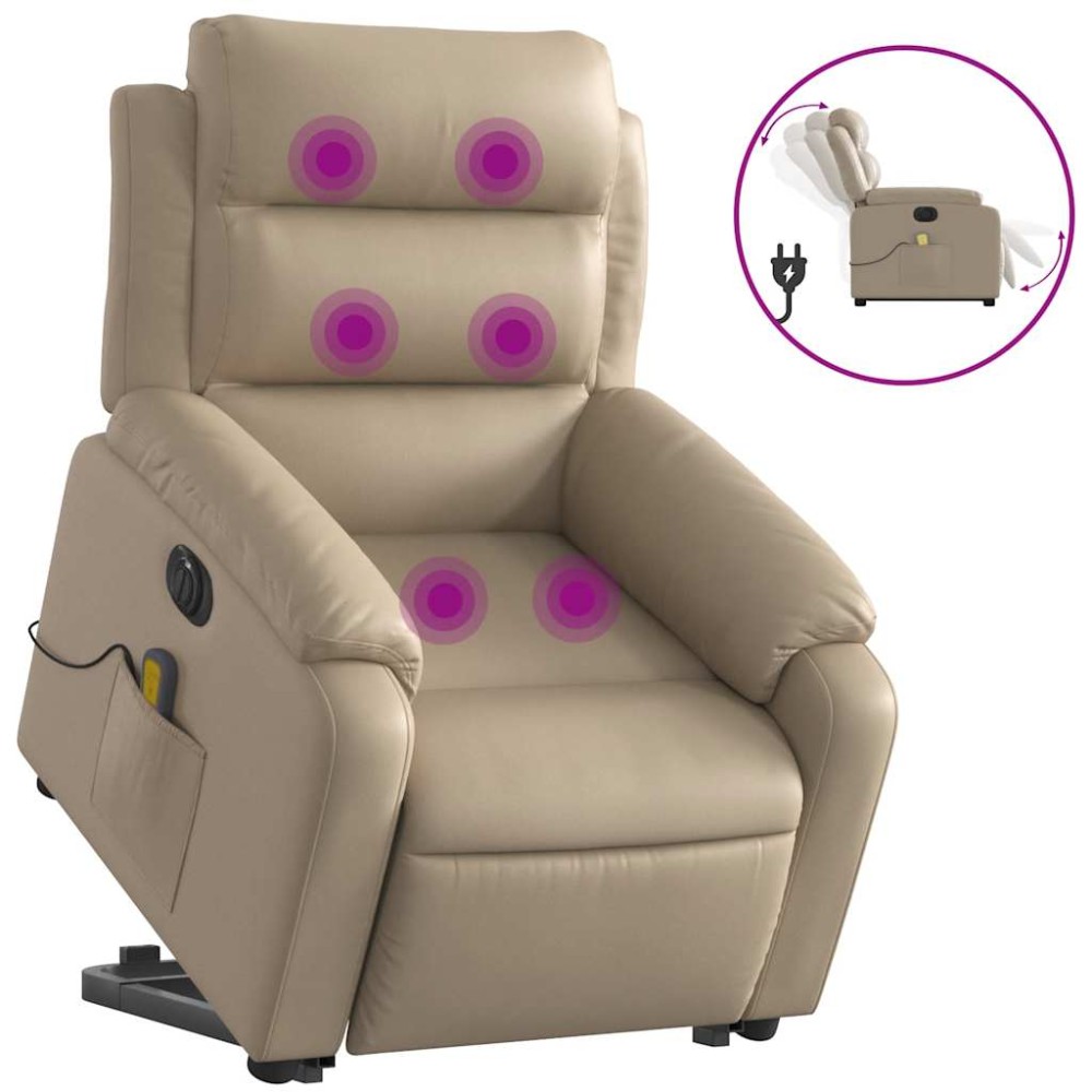 vidaXL Fotoliu electric masaj rabatabil cu ridicare, cappuccino