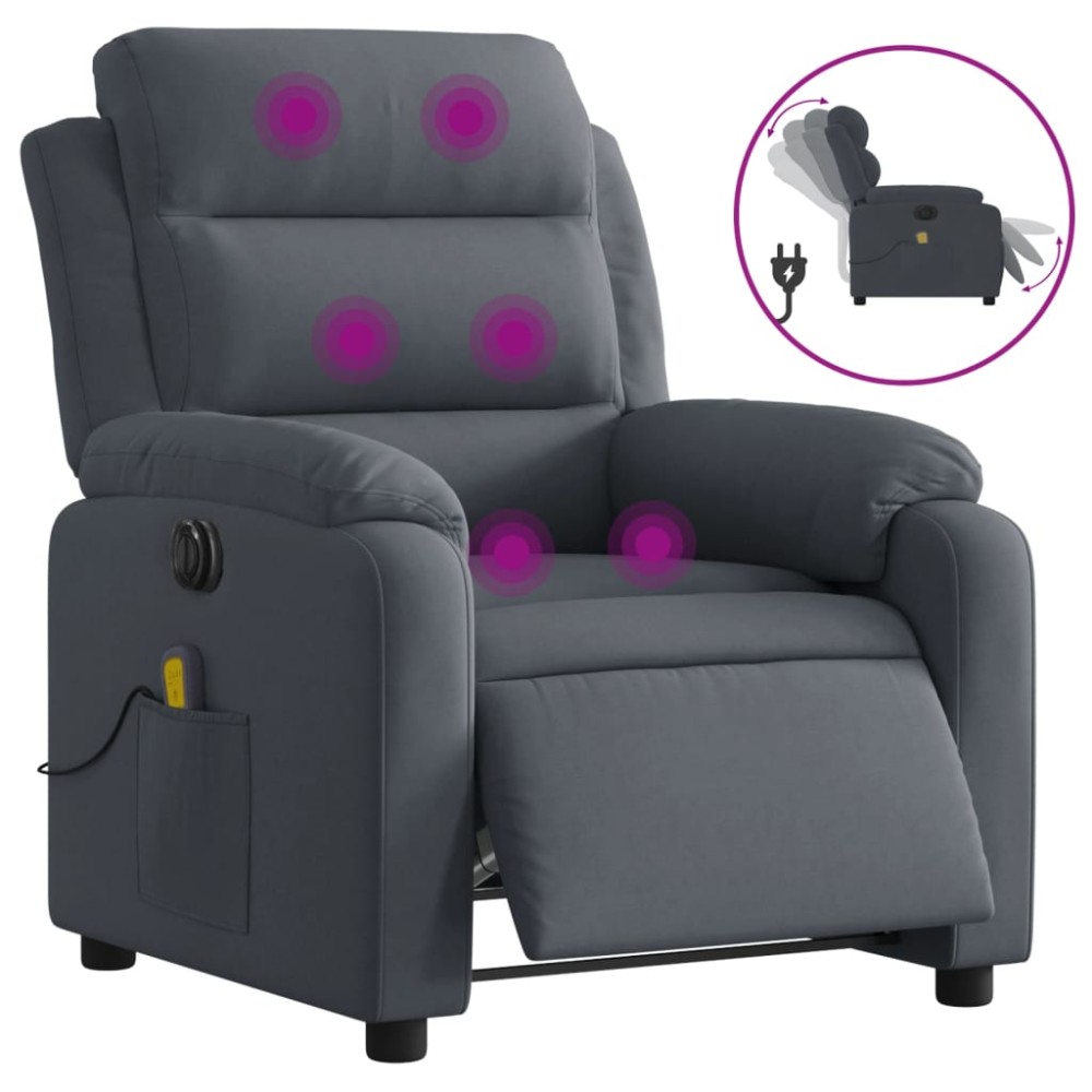 vidaXL Fotoliu electric de masaj rabatabil, gri închis, catifea