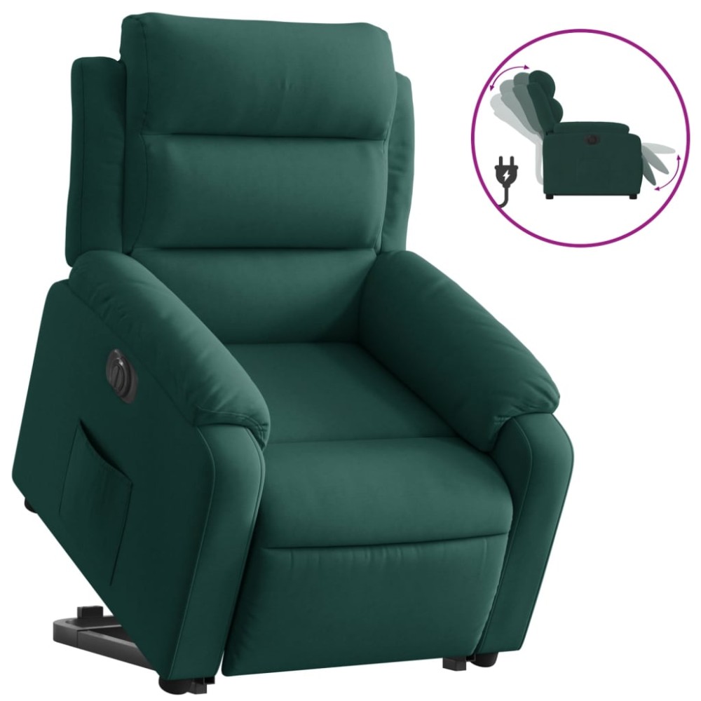 vidaXL Fotoliu electric rabatabil cu ridicare, verde închis, catifea