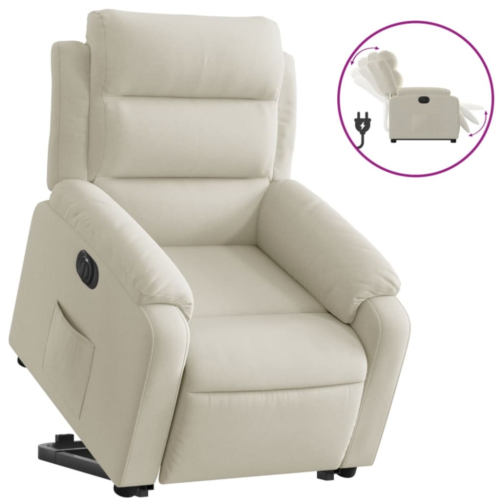 vidaXL Fotoliu electric rabatabil cu ridicare, crem, catifea