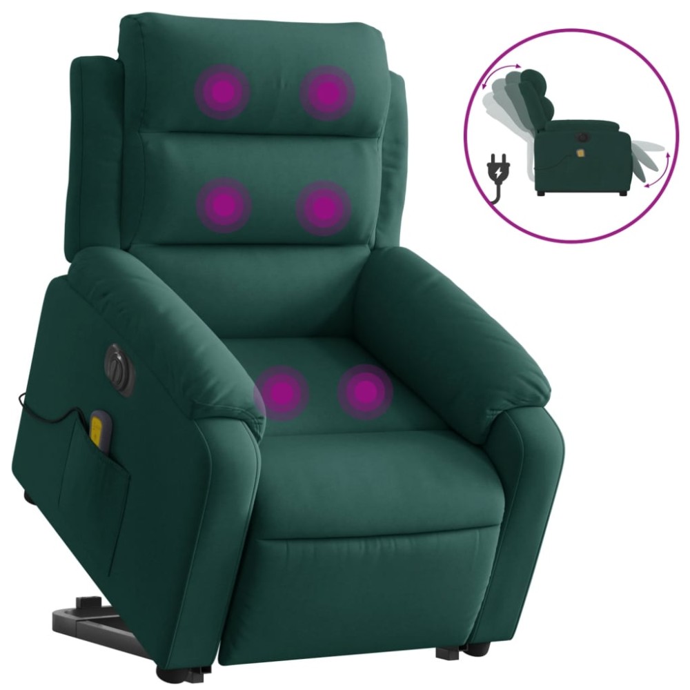 vidaXL Fotoliu electric masaj rabatabil/ridicare verde închis catifea