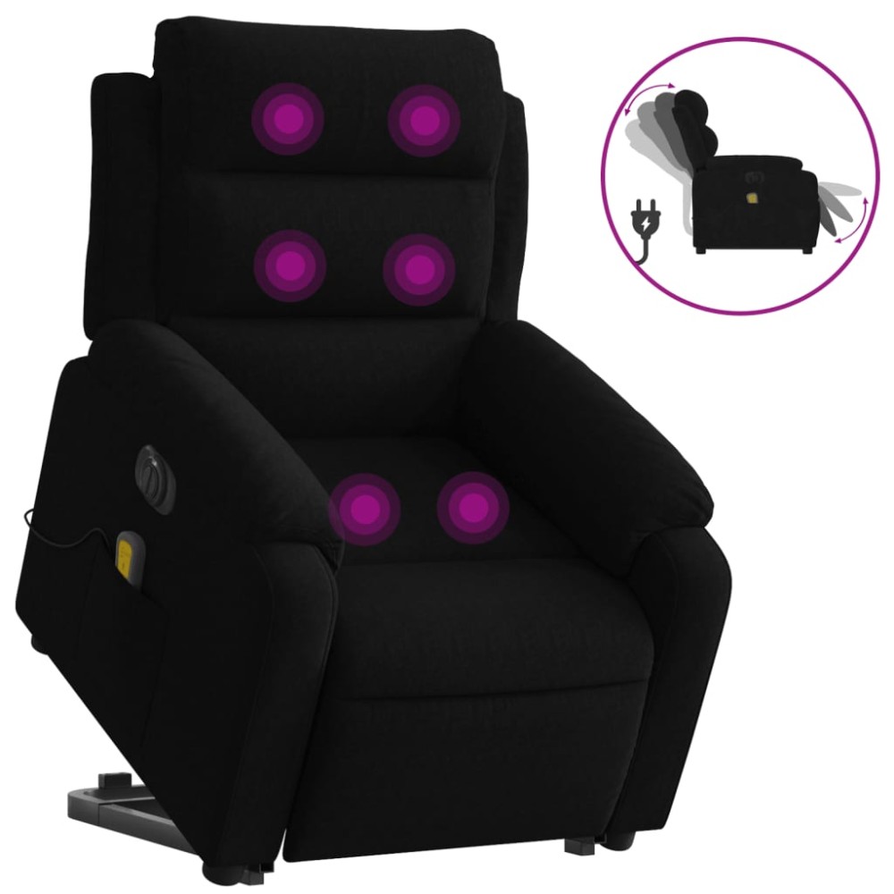 vidaXL Fotoliu electric de masaj rabatabil cu ridicare, negru, catifea