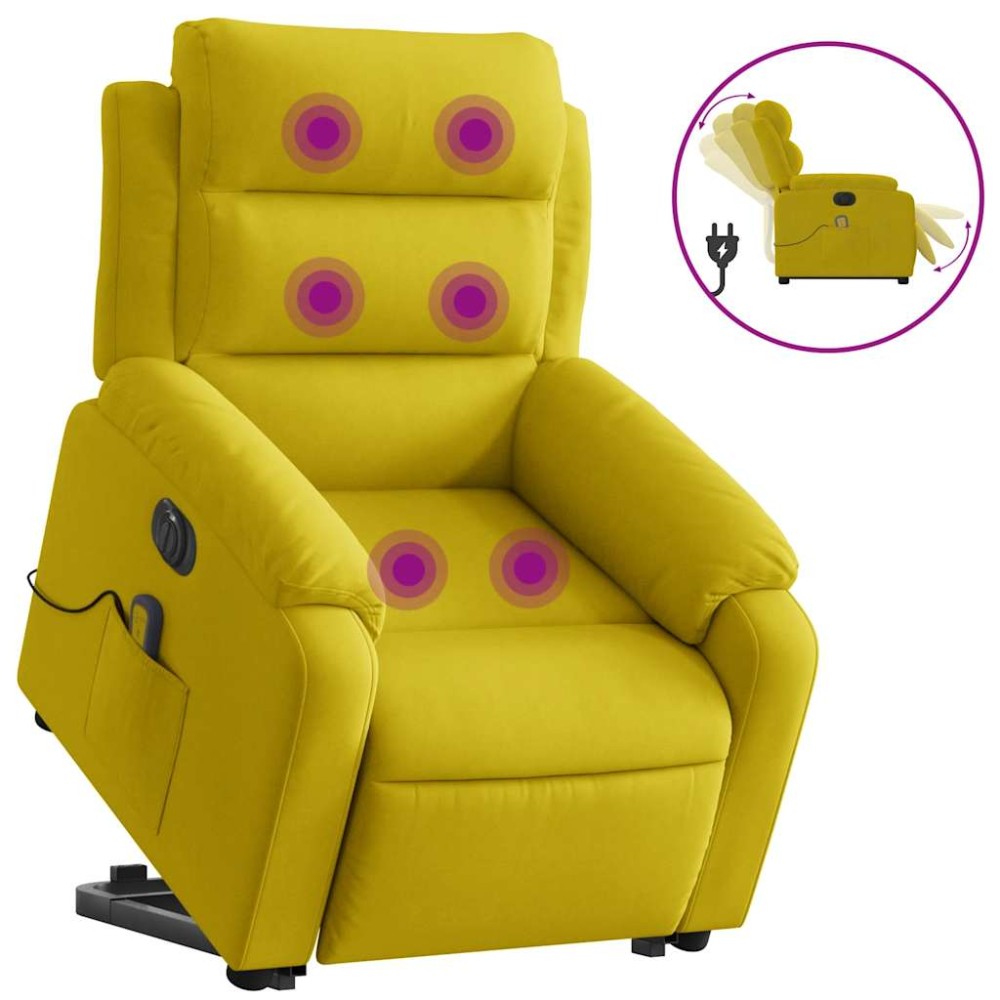 vidaXL Fotoliu de masaj electric rabatabil cu ridicare galben, catifea
