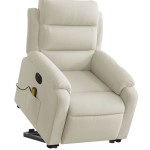 vidaXL Fotoliu electric de masaj rabatabil cu ridicare, crem, catifea vidaXL Fotoliu electric de masaj rabatabil cu ridicare, crem, catifea