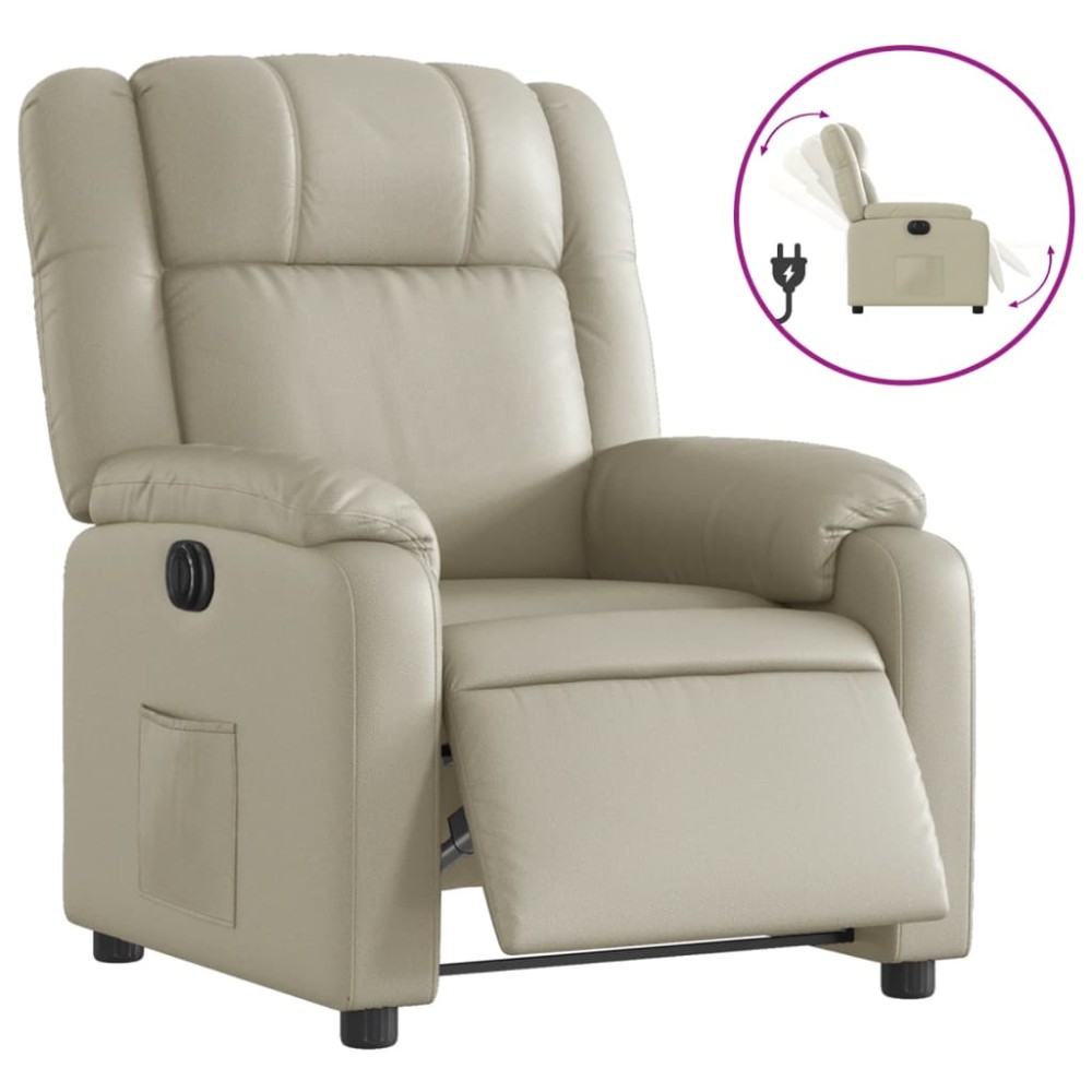 vidaXL Fotoliu rabatabil electric, crem, piele ecologică