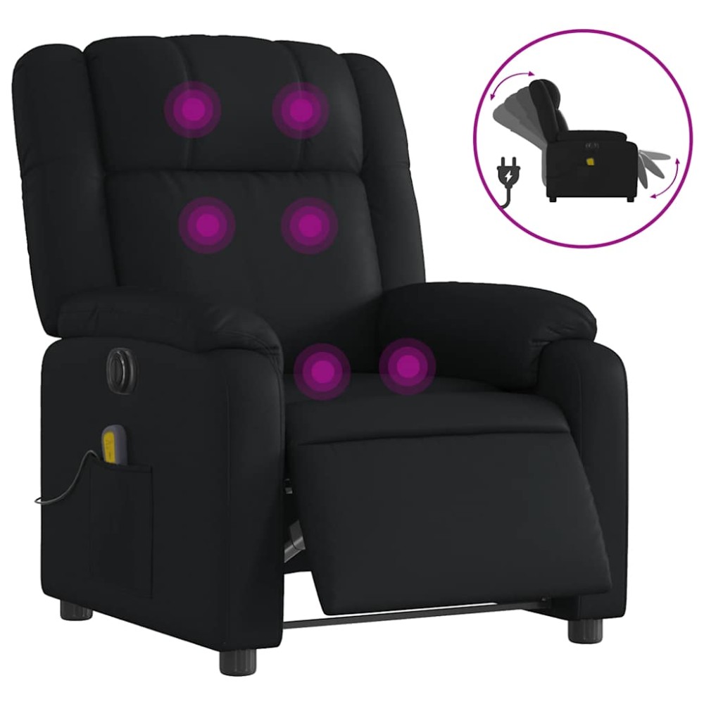 vidaXL Fotoliu electric de masaj rabatabil, negru, piele ecologică